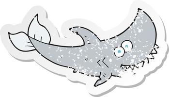 adesivo retrô angustiado de um tubarão de desenho animado vetor