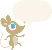 rato bonito dos desenhos animados e bolha de fala em estilo retrô vetor
