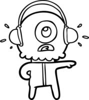 desenho animado ciclope alienígena astronauta ouvindo música vetor
