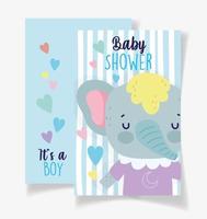 modelo de cartão de chuveiro de bebê com elefante fofo vetor