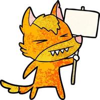 personagem de desenho animado de raposa com sinal de protesto vetor
