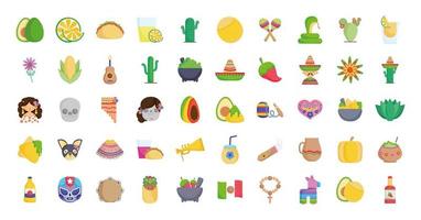 uma variedade de ícones culturais mexicanos vetor