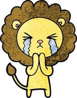 desenho animado leão chorando orando vetor