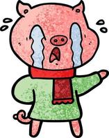 desenho de porco chorando vestindo roupas humanas vetor