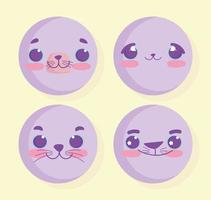 conjunto de emoji de animal kawaii vetor