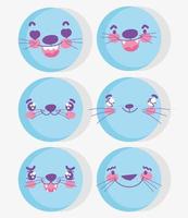 Conjunto de emoji de rostos de animais fofos kawaii