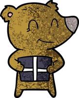 personagem de desenho animado de urso com presente vetor