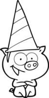 desenho animado de porco sentado alegre vetor
