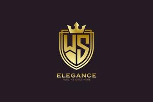 inicial ws elegante logotipo de monograma de luxo ou modelo de crachá com pergaminhos e coroa real - perfeito para projetos de marca luxuosos vetor