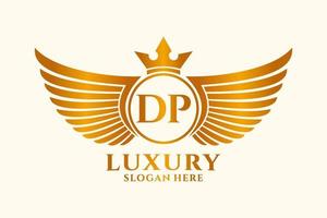 luxo royal wing letter dp crest gold color logo vector, logotipo da vitória, logotipo da crista, logotipo da asa, modelo de logotipo vetorial. vetor