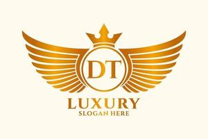 luxo royal wing letter dt crest gold color logo vector, logotipo da vitória, logotipo da crista, logotipo da asa, modelo de logotipo vetorial. vetor