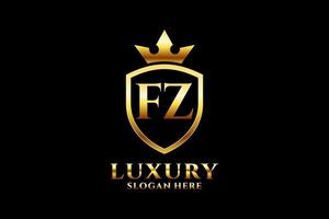 logotipo de monograma de luxo elegante inicial fz ou modelo de crachá com pergaminhos e coroa real - perfeito para projetos de marca luxuosos vetor