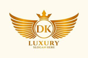 luxo royal wing letter dk crest gold color logo vector, vitória logo, crista logo, asa logo, modelo de logotipo vetorial. vetor
