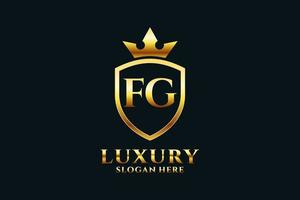 inicial fg elegante logotipo de monograma de luxo ou modelo de crachá com pergaminhos e coroa real - perfeito para projetos de marca luxuosos vetor