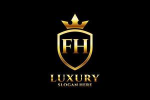 inicial fh elegante logotipo de monograma de luxo ou modelo de crachá com pergaminhos e coroa real - perfeito para projetos de marca luxuosos vetor