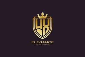 logotipo de monograma de luxo elegante inicial wx ou modelo de crachá com pergaminhos e coroa real - perfeito para projetos de marca luxuosos vetor