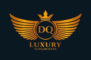 luxo royal wing letter dq crest gold color logo vector, logotipo da vitória, logotipo da crista, logotipo da asa, modelo de logotipo vetorial. vetor