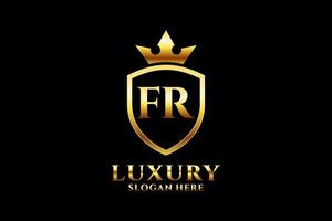 inicial fr elegante logotipo de monograma de luxo ou modelo de crachá com pergaminhos e coroa real - perfeito para projetos de marca luxuosos vetor