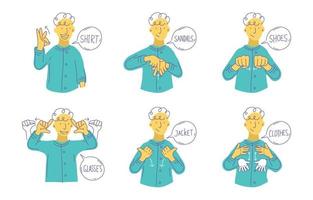 ilustração de roupas de linguagem de sinais de personagem doodle vetor