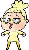 mulher feliz dos desenhos animados usando óculos vetor