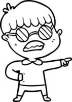 menino apontando dos desenhos animados usando óculos vetor