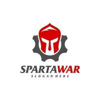 vetor de logotipo de guerreiro espartano de engrenagem. modelo de design de logotipo de capacete espartano. símbolo de ícone criativo