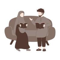 casal muçulmano lendo um livro vetor