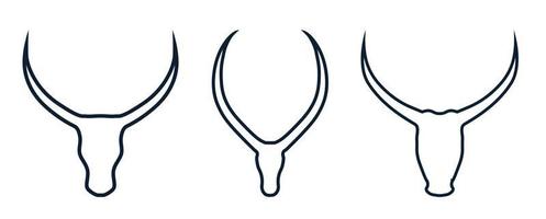 silhueta de ícone de logotipo de cabeça de touro com arte de linha de chifre longo vetor