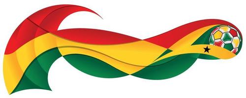 bola de futebol vermelha amarela e verde deixando uma trilha ondulada abstrata com as cores da bandeira ganesa em um fundo branco vetor