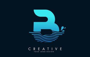 logotipo da letra b azul com ondas e design de gotas de água. vetor