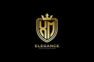 logotipo de monograma de luxo elegante inicial xm ou modelo de crachá com pergaminhos e coroa real - perfeito para projetos de marca luxuosos vetor