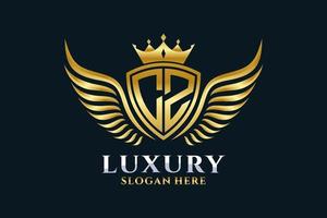 luxo royal wing letter cz crest gold color logo vector, logotipo da vitória, logotipo da crista, logotipo da asa, modelo de logotipo vetorial. vetor