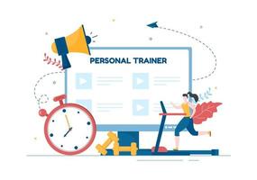 personal trainer ou instrutor de esportes modelo de ilustração plana de desenho animado desenhado à mão com trabalho ajudando alongamento, fitness e postura correta vetor