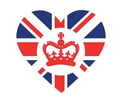 coração de bandeira do reino unido britânico com uma coroa vermelha nacional europa emblema ícone ilustração vetorial elemento de design abstrato vetor