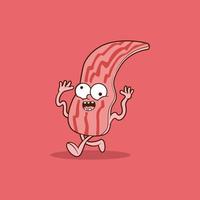 personagem de bacon louco executando a ilustração vetorial. comida, engraçado, conceito de design de imaginação. vetor