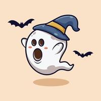 design plano de personagem fantasma fofo de halloween vetor