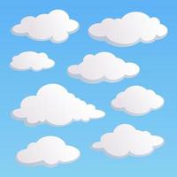 conjunto de nuvens de desenhos animados diferentes isoladas no céu azul vetor