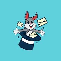 coelho de chapéu mágico com envelope de e-mail vetor