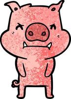 porco de desenho animado com raiva vetor