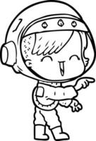 garota astronauta dos desenhos animados apontando e rindo vetor