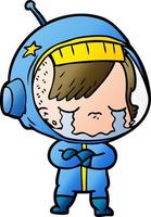 garota astronauta chorando de desenho animado vetor