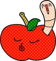 verme de desenho animado na maçã vetor