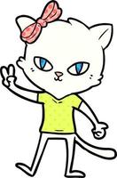 garota de gato bonito dos desenhos animados dando sinal de paz vetor