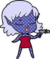 linda garota alienígena de desenho animado com arma de raios vetor