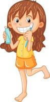 personagem de desenho animado linda garota escovando os dentes vetor