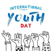 desenho do dia internacional da juventude com as mãos levantadas vetor