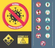conjunto de medidas de segurança e ícones de precauções