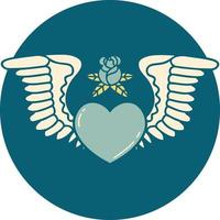 ícone de estilo de tatuagem de um coração com asas vetor