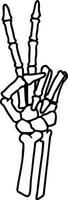 tatuagem tradicional de uma mão de esqueleto dando um sinal de paz vetor