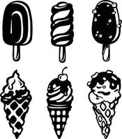 silhueta de sorvete conjunto monocromático, símbolo de sorvete, ilustração vetorial vetor